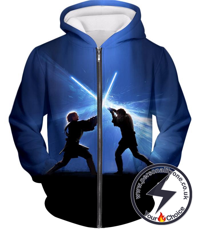 Star Wars Awesome Star Wars Action Anakin Vs Luke Skywalker Cool Graphic Zip Up Hoodie